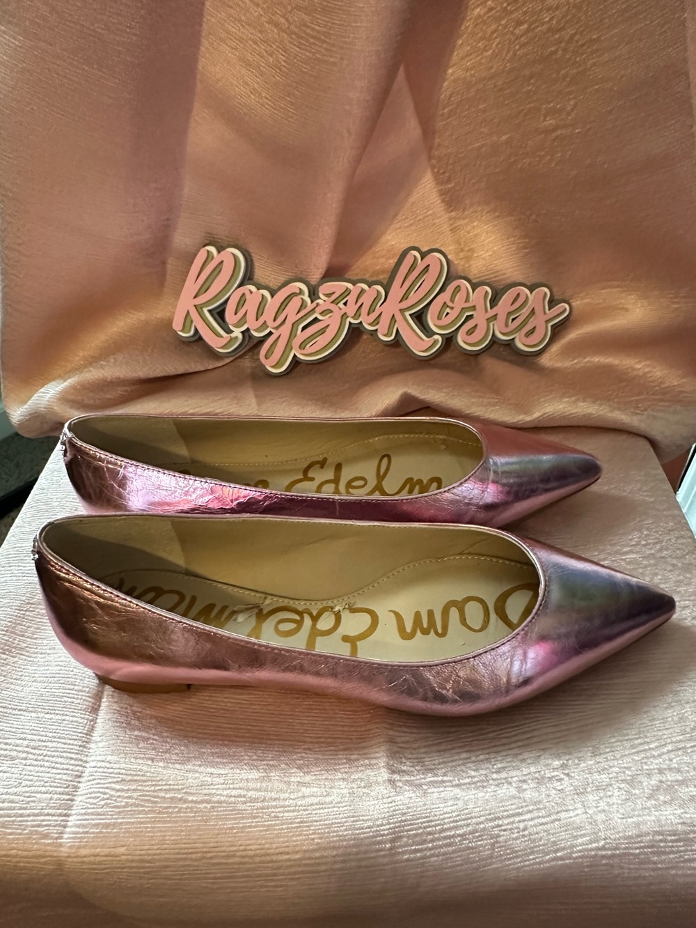 NWB! Sam Edelman Metallic Rose Pink Pointed-Toe Flats - Picture 2 of 8